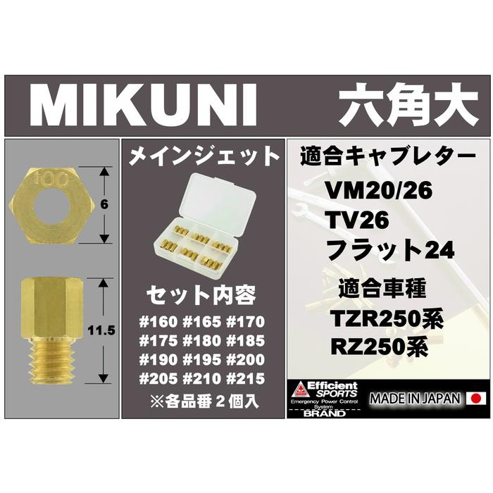 12オーバーサイズメインジェットセットミクニ 六角大 VM20/26/TV26