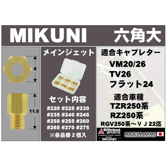 12オーバーサイズメインジェットセットミクニ 六角大 VM20/26/TV26