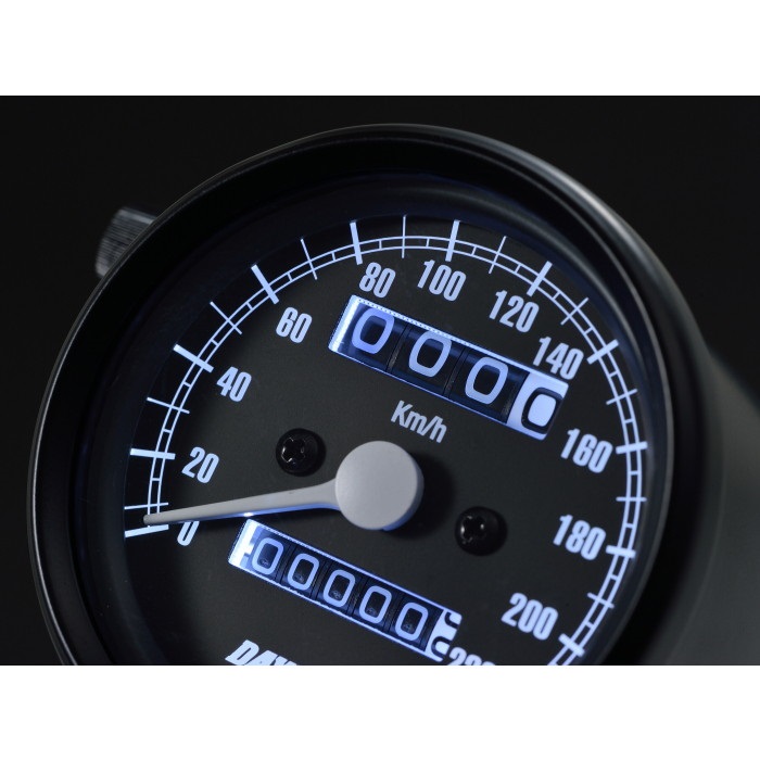 機械式スピードメーター Φ60 ホワイトLED照明 220km / h ブラック