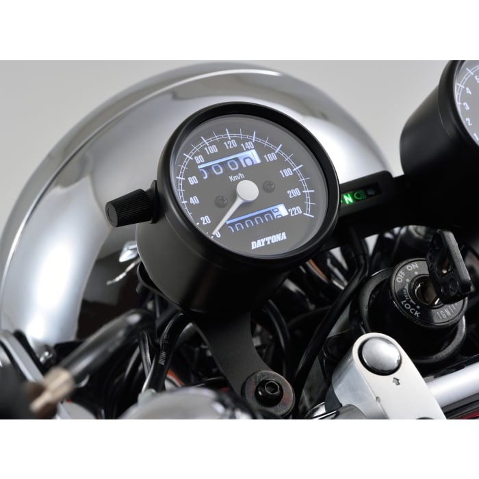 【ホワイトストーン】イーハトーブ　NIPPON-SEKI スピードメーター 機械式スピードメーター Φ60 ホワイトLED照明 220km / h ブラック