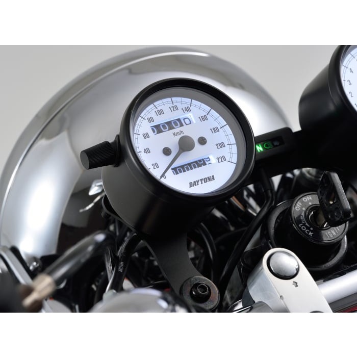 【ホワイトストーン】イーハトーブ　NIPPON-SEKI スピードメーター 機械式スピードメーター Φ60 ホワイトLED照明 220km / h ブラック
