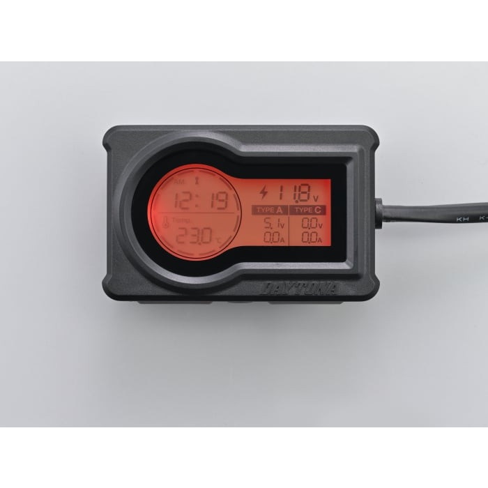 バイク防水 USB 電源 PD3.0 36W 電圧 / 時計 / 気温計 バイク用 USB電源 電圧計/電波時計/気温計付き USB-A+C PD3.0対応 急速
