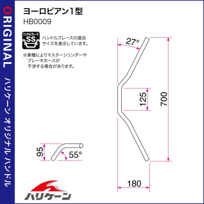 ヨーロピアン1型 ハンドルキット マジェスティ125 98-08｜バーハンドル