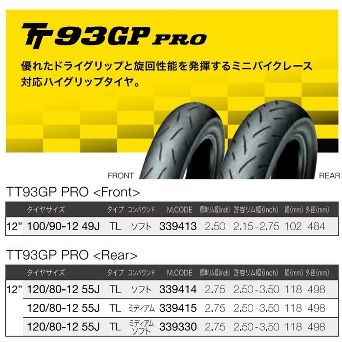 TT93GP  PRO リア2本 DUNLOP [前後セット] TT93GP PRO 100/90-12 120/80-12